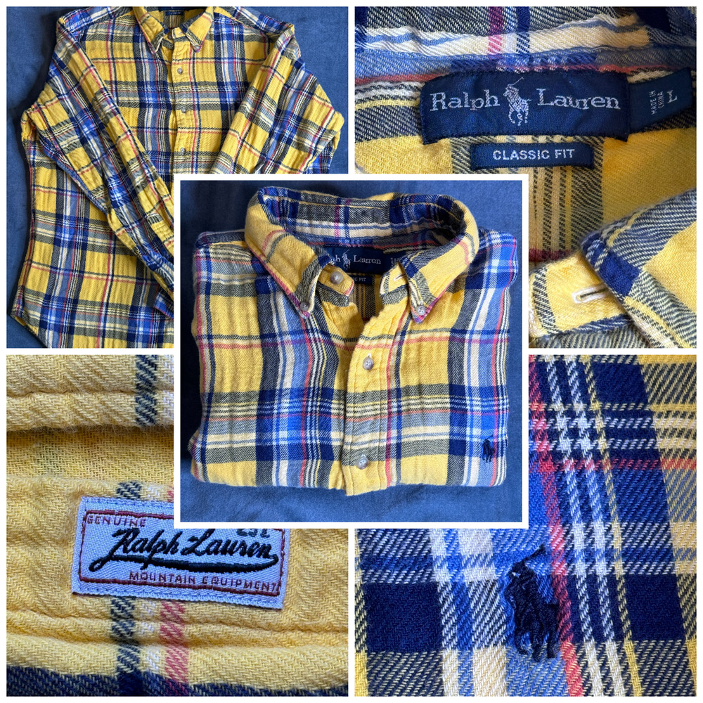 Vintage Ralph Lauren Flannel Shirt Men's L Mountain Equipment 291 Yellow Outdoor